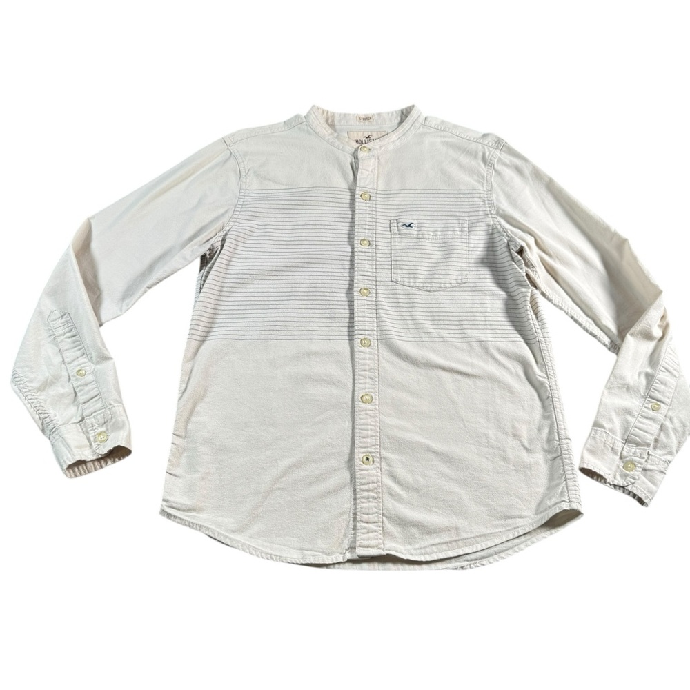 Hollister Men’s S Tan Stretch Button-Up Long Sleeve Shirt Lightweight Collarless